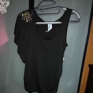 Black blouse with glitter shoulder accent